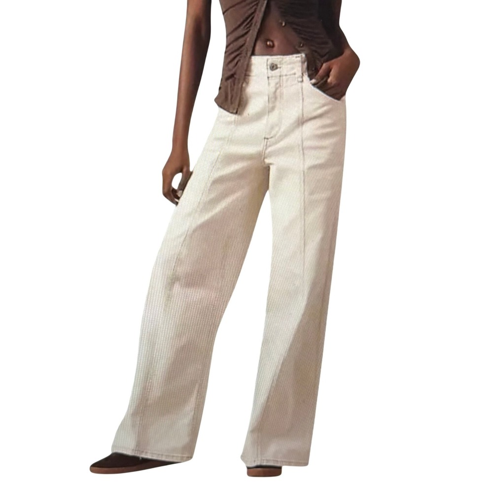Maeve Anthropologie Off White Ivory Wide Leg High Rise Front Seam Pants Size 28
